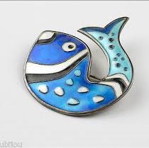 David Andersen blue white enamel fish brooch